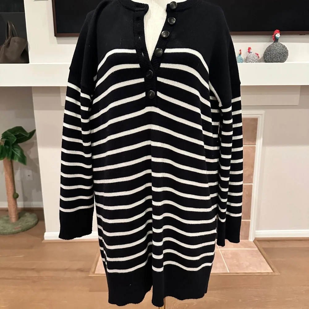 Sezane Evelyn Dress Navy / Ecru - Size M - Picture 8 of 11